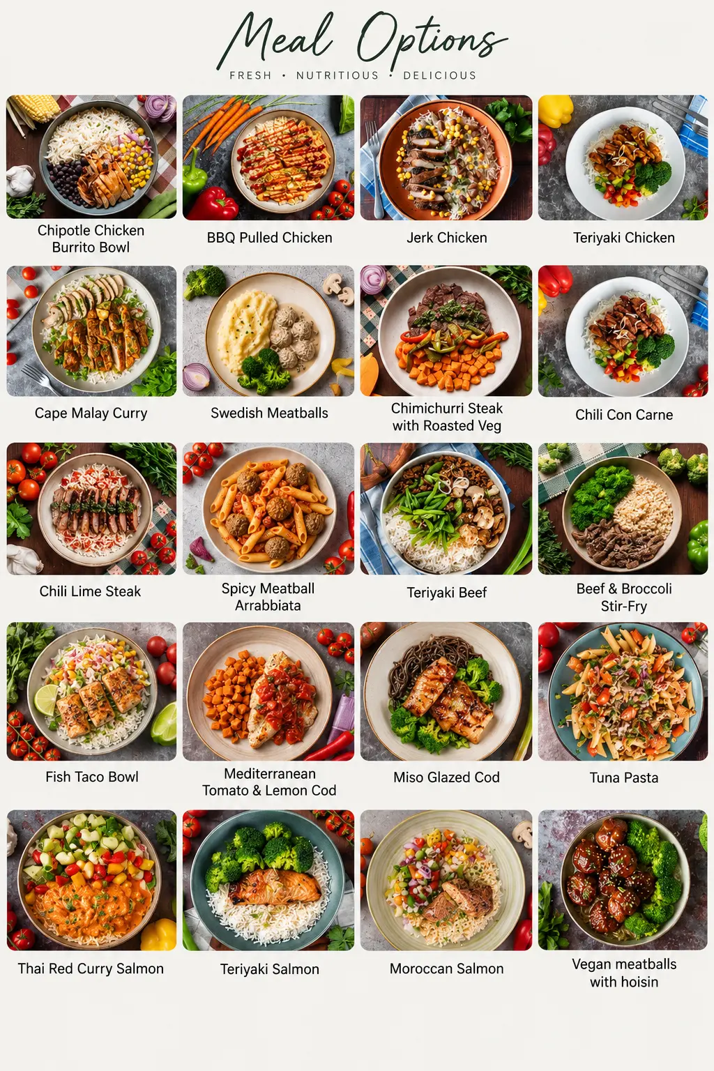 Selection of prepared meal options available during camp