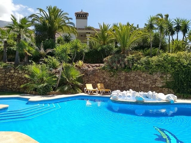 The pool at the Marbella camp villa